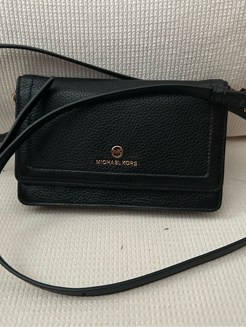 Michael Kors Black Pebbled Leather Crossbody Bag with Gold Logo
